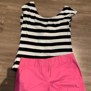 Miami XS Black White Striped Top Bow Detail